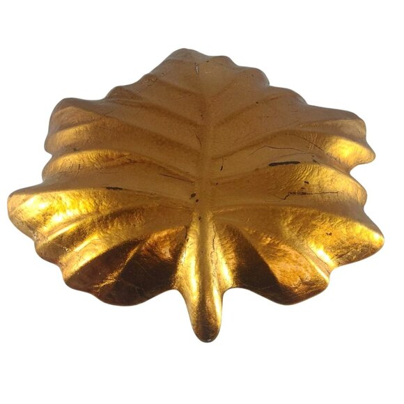 Vintage Amber Glass Leaf Shaped Trinket Dish - Picture 7 of 10